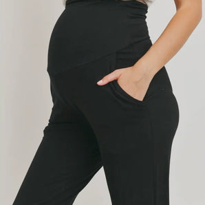 Black Foldover Maternity Jogger Pants