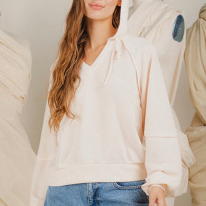 Cream Sleeve Hooded Knit Top