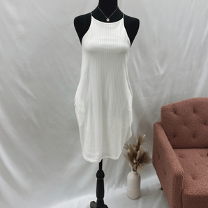 White Halter Striped Dress