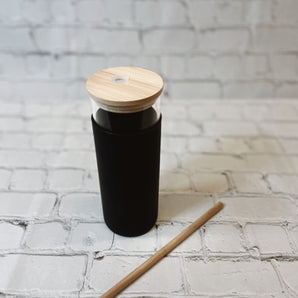 Bamboo Glass Tumbler With Lid & Straw