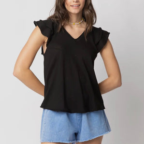 Plus Black Ruffle Sleeve Top