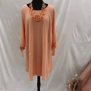 Plus Peach Chiffon Dress with Necklace