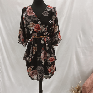 Plus Black Floral Chiffon Mini Dress